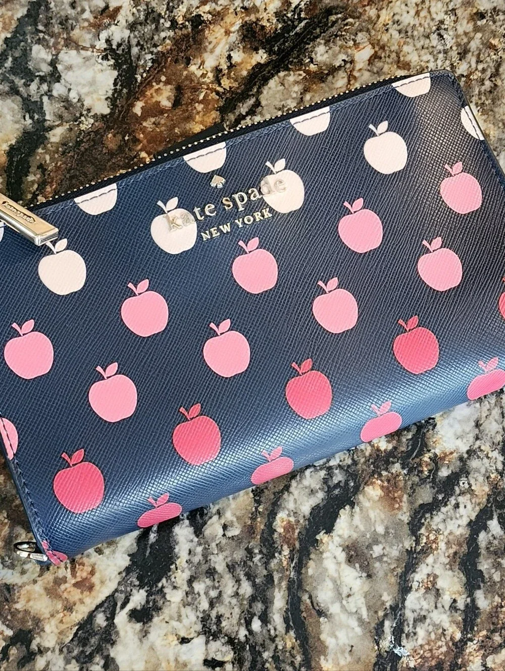 KATE SPADE Apple Wallet  Large Red Pink Continental  Multi Compartment EUC Navy
